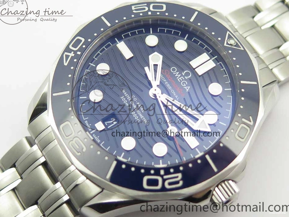 0424 ZeroBulk 2018 Seamaster Diver 300M OMF Best Edition Blue Ceramic Blue Dial on SS Bracelet A8800 (Black Balance Wheel) 7957